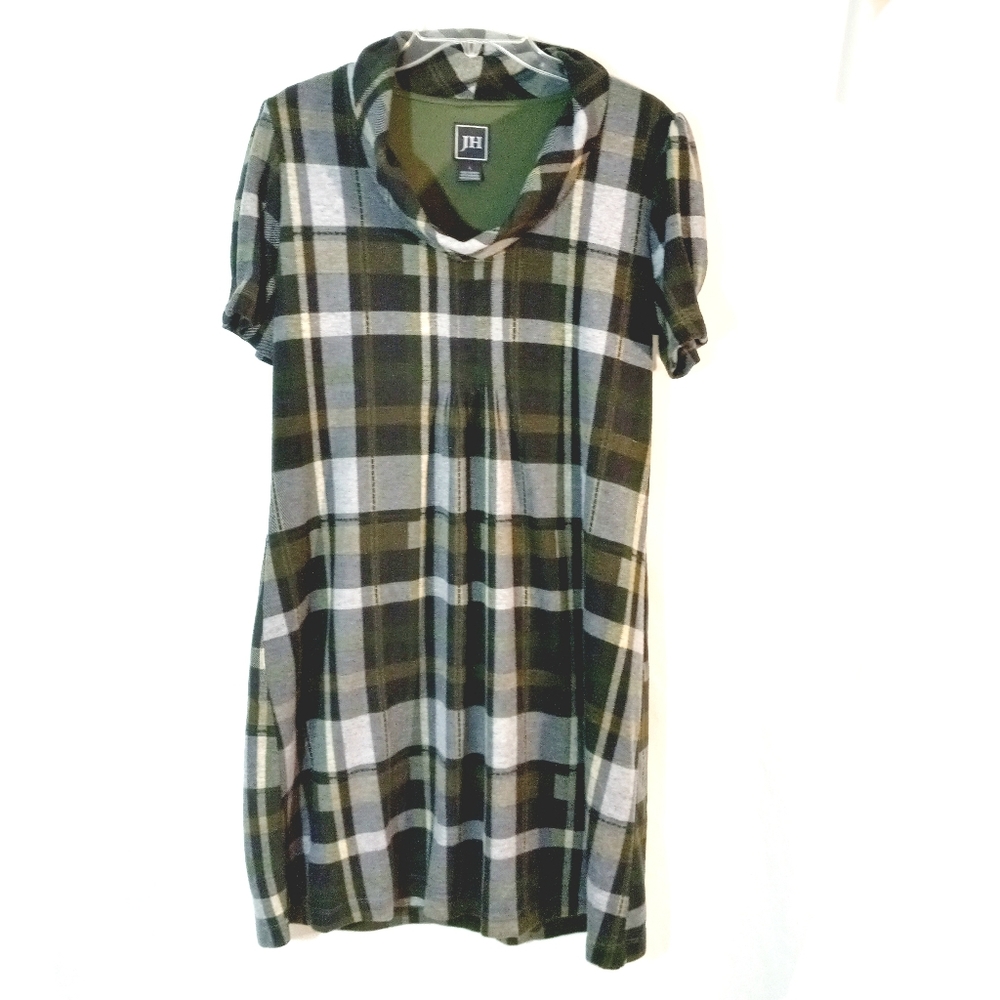 JH Plaid Empire Strretch Knit Flannel Lined Dress Large